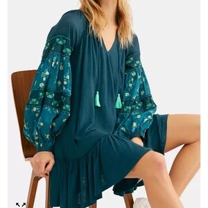 Free People Teal Floral Mini Dress